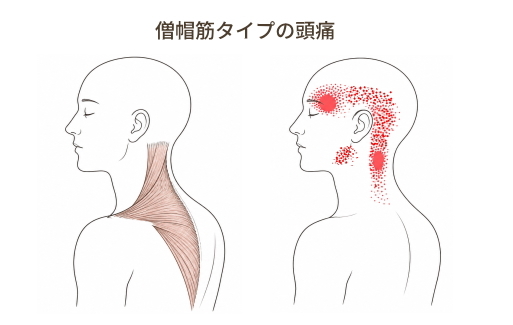 僧帽筋のトリガーポイントと関連痛の分布