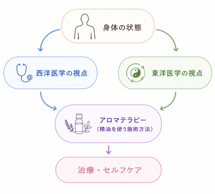 西洋医学と東洋医学の視点から身体を見立ててアロマを選ぶ考え方