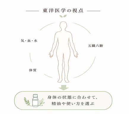 気血水や五臓六腑の状態を見立ててアロマを選ぶ東洋医学の考え方