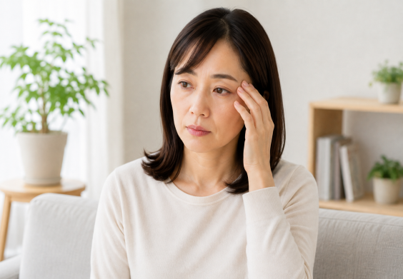 片目の奥が痛く涙も出る女性