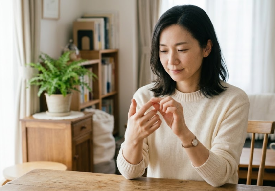 人差し指だけに冷たさを感じる女性